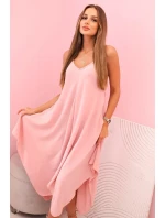Dámske šaty s ramienkami rozšírené s asymetrickým lemom púdrovo ružové
