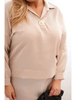 Dámský komplet Plus Size se model 21486200 leskem a krajkou béžový - K-Fashion