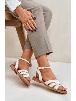 Kožené Dámské Sandály Na Plochém Podpatku Zazoo model 21682231 Ecru - Boto Kožené Dámské Sandály Na Plochém Podpatku Zazoo model 21682231 Ecru - Boto