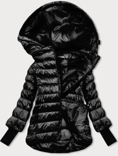 Dámska krátka bunda s pletenými rebrovanými lemami čierna (P22/P3-6636/P3-6023-1)