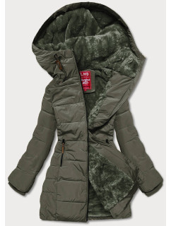 Dámska zimná bunda v army farbe s kapucňou (2M-21003)