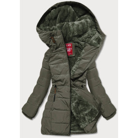 Dámska zimná bunda v army farbe s kapucňou (2M-21003)