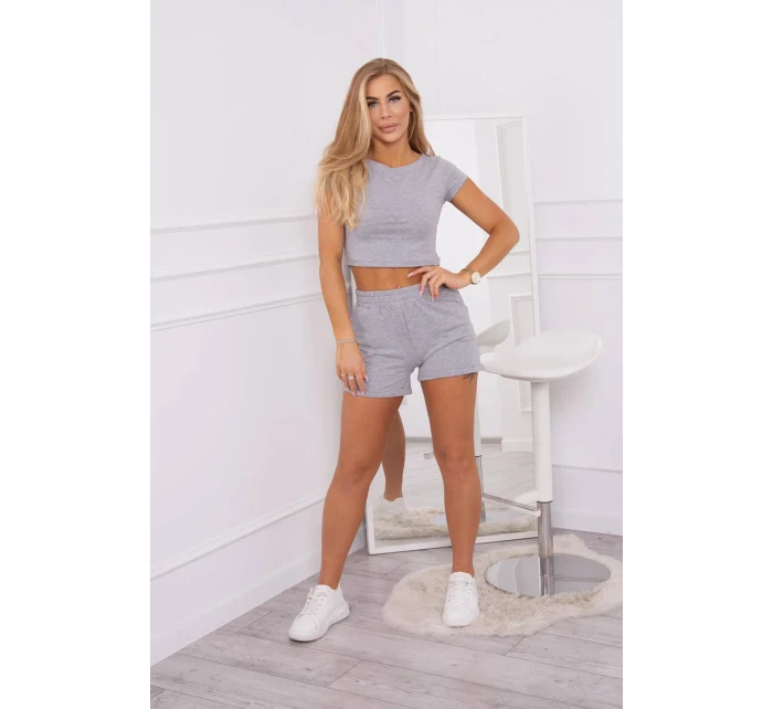Bavlněná souprava se šortkami šedá