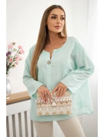 Košeľová blúzka s vyšívaným vzorom mint