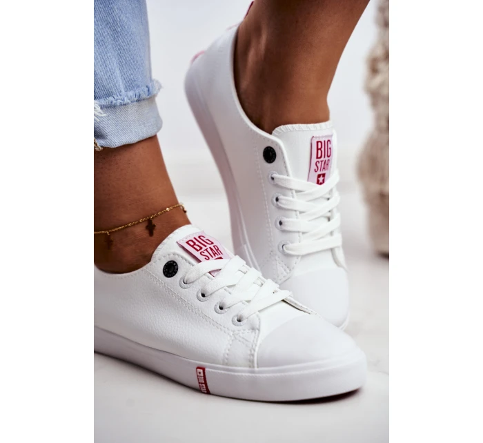 Damskie Skórzane Trampki Big Star GG274005 Biało-Czerwone