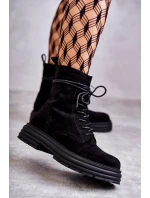 Damskie Zamszowe Botki Wiązane Czarne Afra Damskie Zamszowe Botki Wiązane Czarne Afra