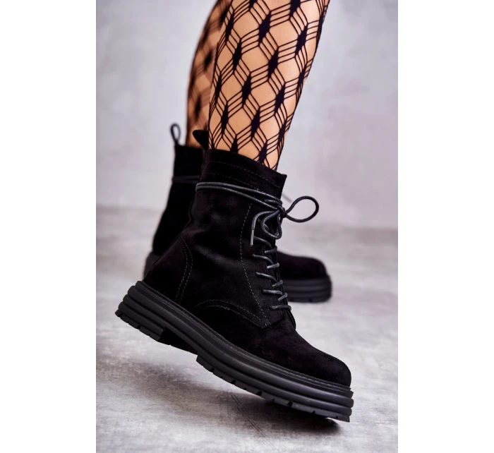 Damskie Zamszowe Botki Wiązane Czarne Afra Damskie Zamszowe Botki Wiązane Czarne Afra