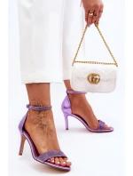 Dámské sandály na vysokém podpatku s kamínky fialové model 21622320 - Boto