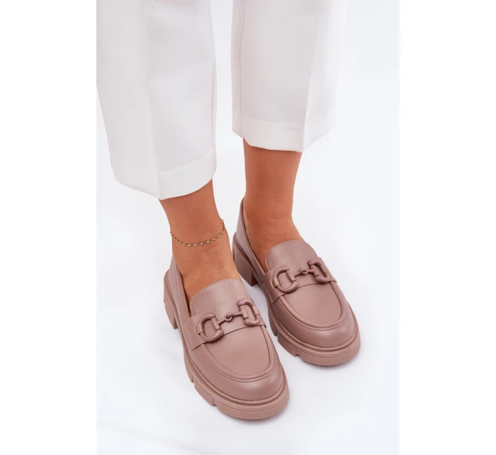 Mokasyny Damskie Eko Skórzane Z Ozdobnym Detalem Khaki Seftass