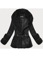 Dámska bunda z ekokože s kožušinovým golierom Way Mode black (OMS-15WD-01)
