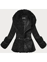 Černá dámská bunda z eko kůže s límcem model 21248885 - WAY MODE