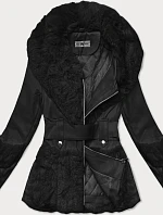 Dámska bunda z ekokože s kožušinovým golierom Way Mode black (OMS-15WD-01)