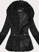 Dámska bunda z ekokože s kožušinovým golierom Way Mode black (OMS-15WD-01)