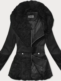 Černá dámská bunda z eko kůže s límcem l 21248885 - WAY MODE