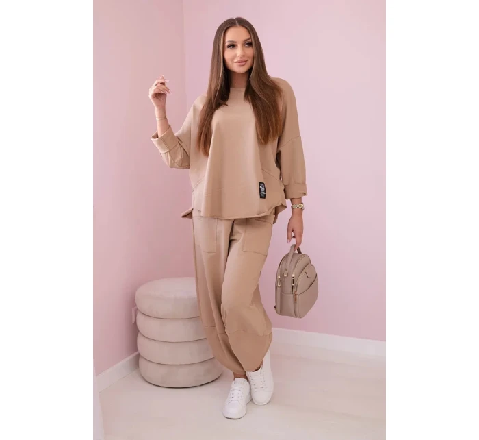 Bavlněná mikina kalhoty set Lehký velbloud Bavlněná mikina kalhoty set Lehký velbloud