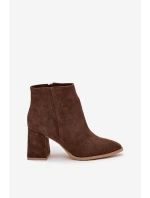 Botki Z Naturalnego Zamszu Obcas Słupek Ocieplane Brązowe Zazoo 3128