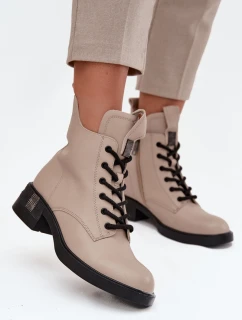 Skórzane Botki Damskie Na Niskim Obcasie Vinceza 66818 Beżowe