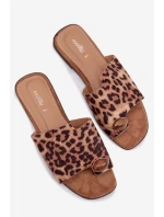 Dámske ploché papuče s ozdobnými detailmi z eko semišu s leopardím vzorom Selavine