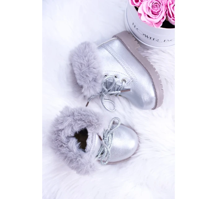 Srebrne Ocieplane Dziecięce Botki Trapery Fobos Srebrne Ocieplane Dziecięce Botki Trapery Fobos