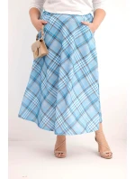 Dámske Plus veľkosť sukne so širokým lemom kockované modrá