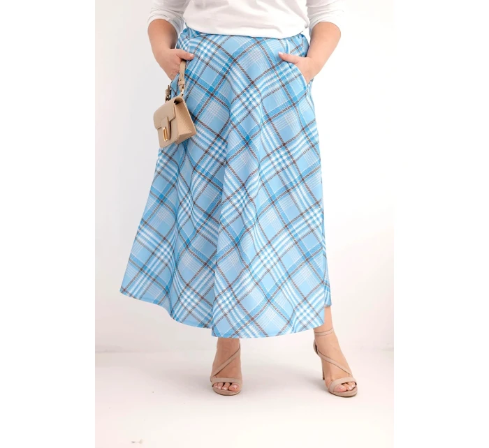 Dámske Plus veľkosť sukne so širokým lemom kockované modrá
