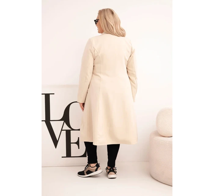 Klasický dámský kabát Plus Size s knoflíky a límcem béžový Klasický dámský kabát Plus Size s knoflíky a límcem béžový