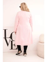 Dámský kabát Plus Size klasický s knoflíky a límečkem cukrově růžový