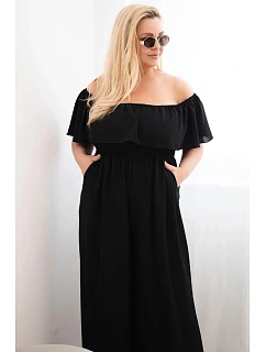 Dámský overal Plus Size s volánem a krátkým rukávem černý