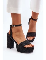 Džínové sandály na podpatku černé model 21649730 - Boto