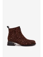 Botki Z Naturalnego Zamszu Na Klocku Panterka D&A JC52-852 Brązowe