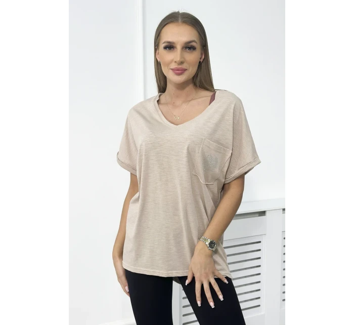 Bavlnená blúzka s vreckami béžová Bavlnená blúzka s vreckami béžová
