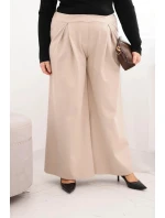 Dámske Plus veľkosť široké nohavice so skladaním béžová