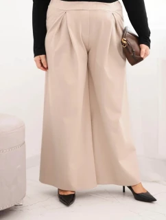 Dámské kalhoty Plus Size s širokými nohavicemi a model 21728707 béžové - K-Fashion