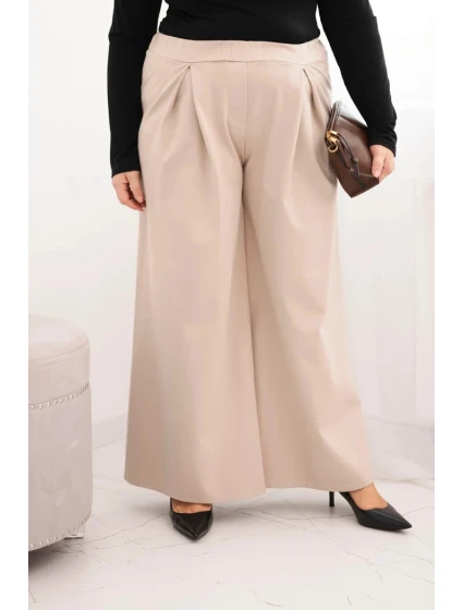 Dámske Plus veľkosť široké nohavice so skladaním béžová