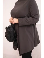Dámská bavlněná blůza Plus Size asymetrická s model 22011650 rukávem grafitová - K-Fashion