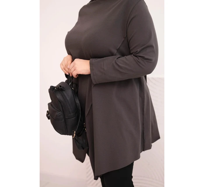 Dámská bavlněná blůza Plus Size asymetrická s model 22011650 rukávem grafitová - K-Fashion