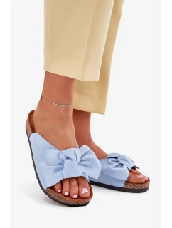 Dámské pantofle na korkové model 21902981 s mašlí – modré - Kesi