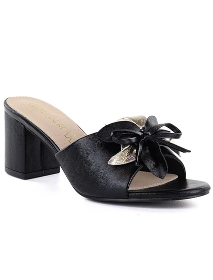 Dámske žabky na kolíku s kvetom čierne Potocki LE20336