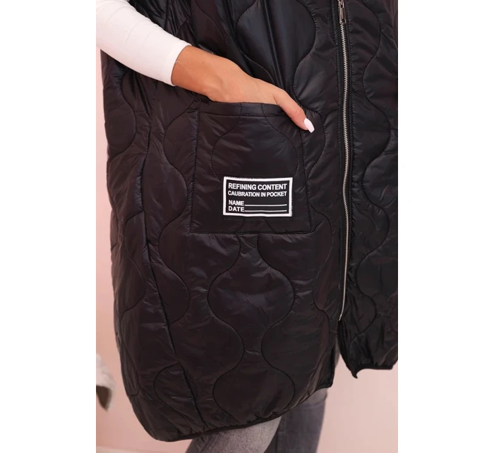 Dámská prošívaná vesta Plus Size s kapucí na zip černá Dámská prošívaná vesta Plus Size s kapucí na zip černá