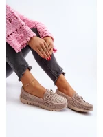 Mokasyny Damskie Z Kokardą Beżowe Reece