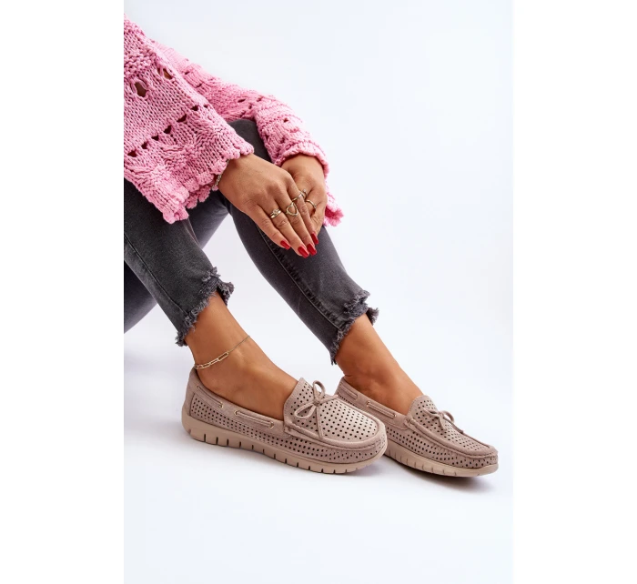 Mokasyny Damskie Z Kokardą Beżowe Reece