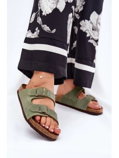 Zamszowe Klapki Damskie Z Klamrami Big Star RR274A393 Zielone