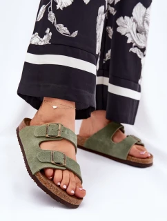 Zamszowe Klapki Damskie Z Klamrami Big Star RR274A393 Zielone