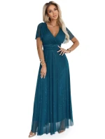 Dlouhé třpytivé šaty  lahvově zelené  model 21893580 - numoco