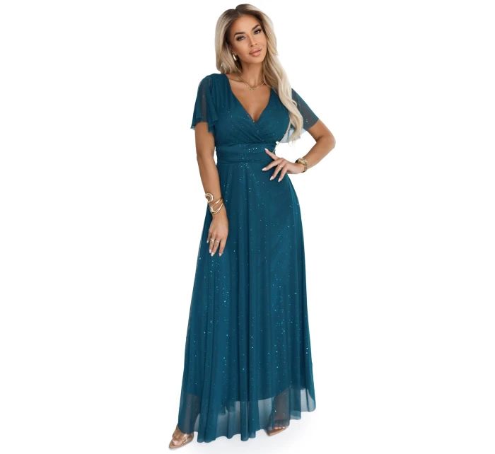 Dlouhé třpytivé šaty  lahvově zelené  model 21893580 - numoco