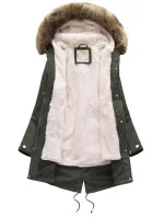 Dámská zimní bunda parka v army barvě s kapucí a odepínací kožešinovou podšívkou model 21242121 - Libland