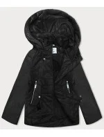 Čierna melanžová krátka dámska voľná bunda s melanžovými rukávmi Vaston (F-23962#)