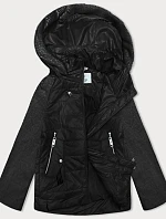 Dámska krátka voľná bunda s melanžovými rukávmi Vaston black-melange (F-23962#)