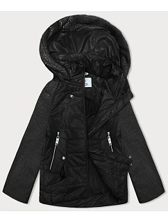 Dámska krátka voľná bunda s melanžovými rukávmi Vaston black-melange (F-23962#)