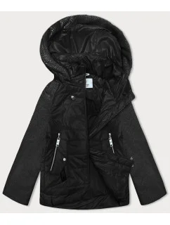 Čierna melanžová krátka dámska voľná bunda s melanžovými rukávmi Vaston (F-23962#)